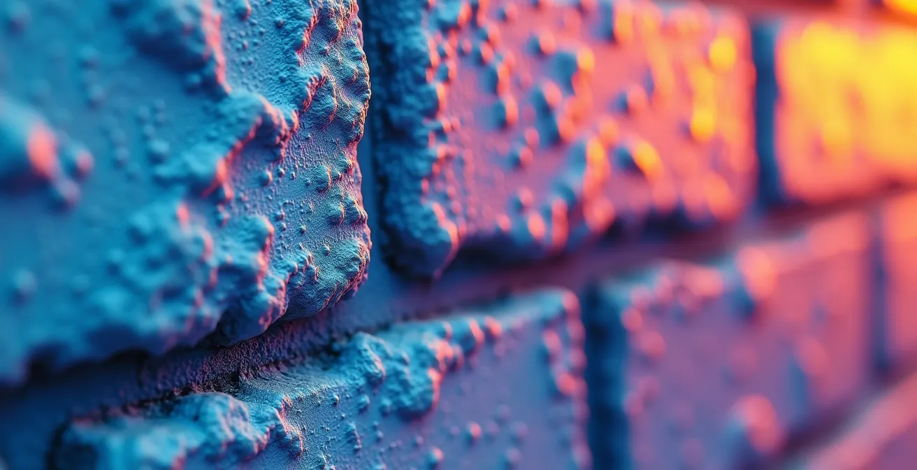 Image thermique révélant des infiltrations d'eau cachées dans une paroi en montrant les zones plus froides dues à l'évaporation d'humidité